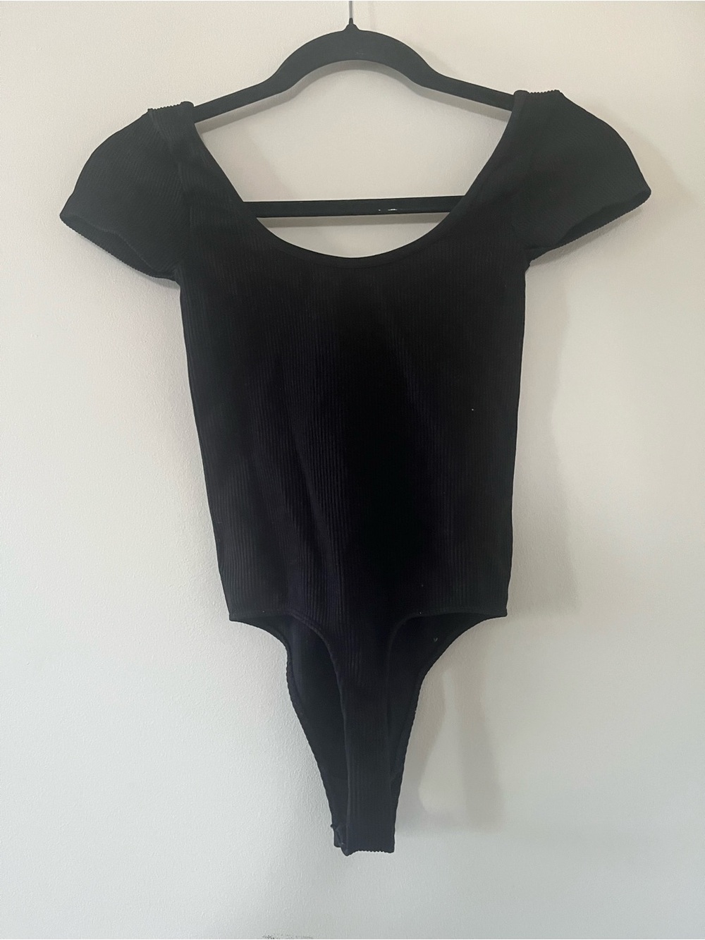 American Eagle Black Ribbed Bodysuit XS Short Sleeve Capsule Wardrobe Minimalist